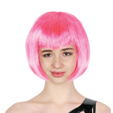 Vibrant Hot Pink Bob Wig with Straight Fringe - Ideal for Cosplay and Themed Parties - Front View