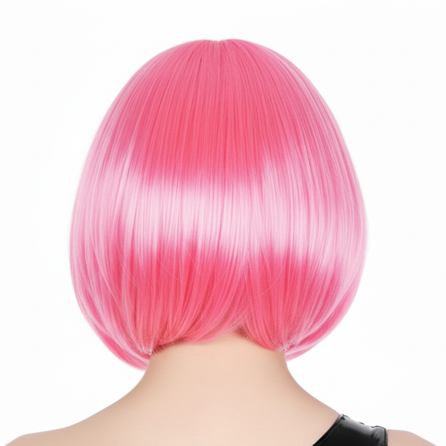 Vibrant Hot Pink Bob Wig with Straight Fringe - Ideal for Cosplay and Themed Parties