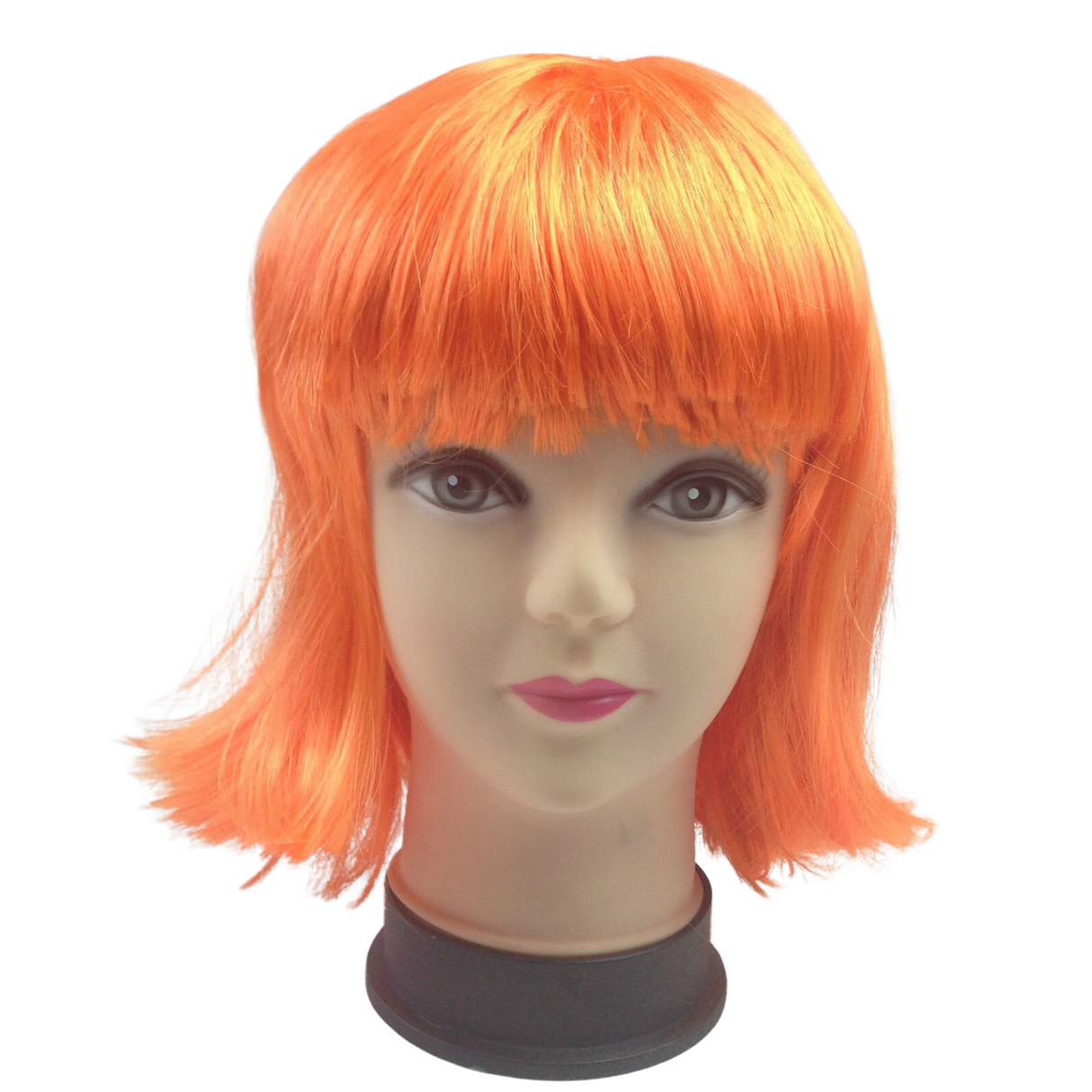 Bright Orange Bob Wig with Straight Bangs for Costume Parties and Cosplay – Adjustable Fancy Dress Accessory for Women