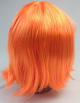 Bright Orange Bob Wig with Straight Bangs for Costume Parties and Cosplay – Adjustable Fancy Dress Accessory for Women - Top-Down View