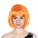Bright Orange Bob Wig with Straight Bangs for Costume Parties and Cosplay – Adjustable Fancy Dress Accessory for Women - Front View