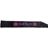 Bridesmaid Satin Sash with Pink Text for Hens Night - Black Design - Side View