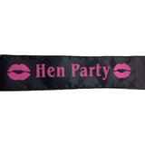 Bridesmaid Satin Sash with Pink Text for Hens Night - Black Design - Top-Down View