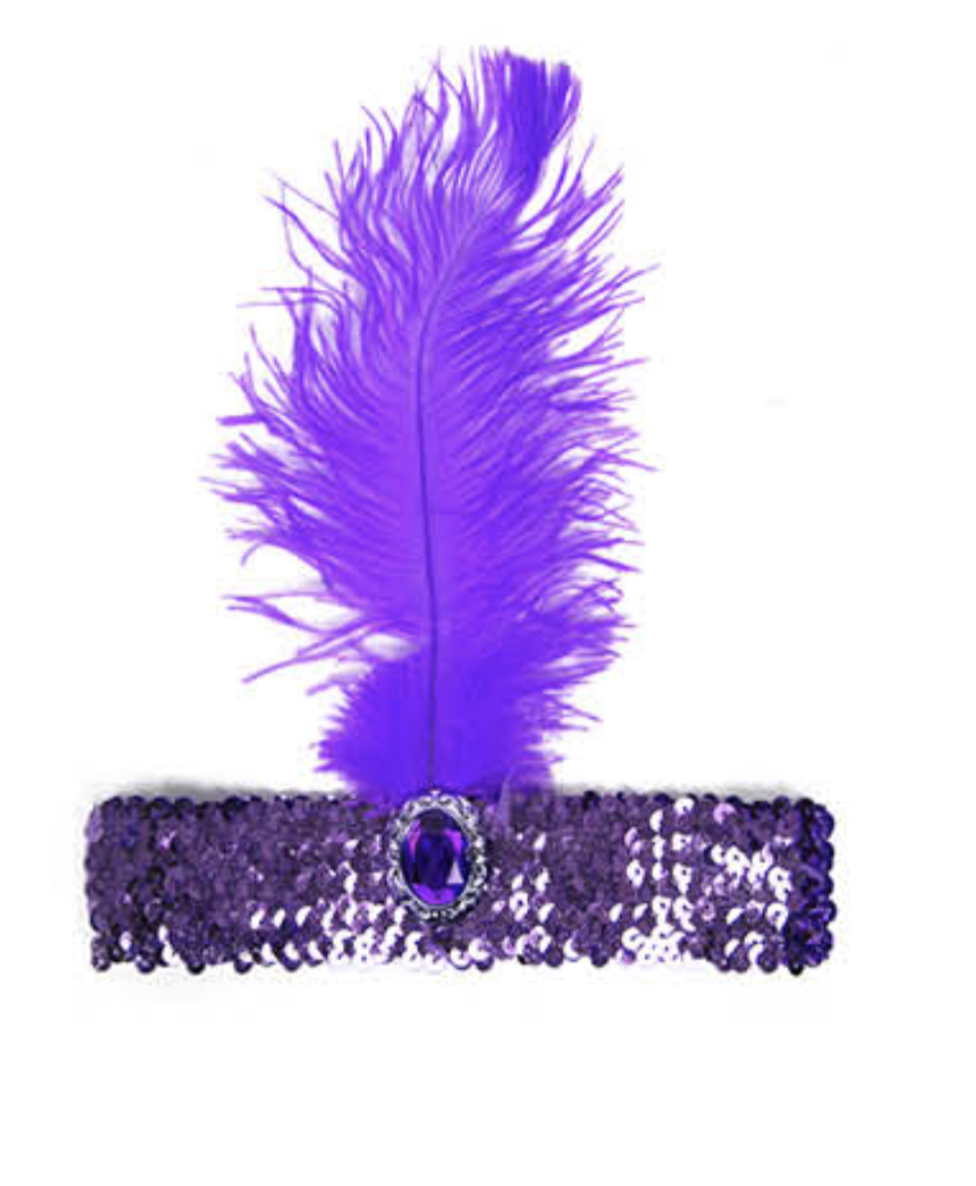 Vintage 1920s Purple Flapper Headband with Feather and Sequin Details