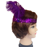 Vintage 1920s Purple Flapper Headband with Feather and Sequin Details