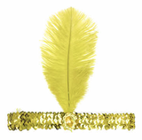 1920s FLAPPER HEADBAND Headpiece Feather Sequin Charleston Costume Gatsby Dance - Yellow - Front View