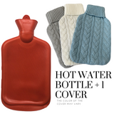 2L HOT WATER BOTTLE + Knitted Cover Winter Warm Rubber Bag Relaxing Warm Therapy - Front View