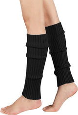 Pair of Womens Leg Warmers Disco Winter Knit Dance Party Crochet Legging Socks Costume - Black - Front View