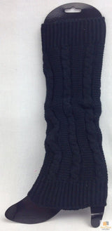 Pair of Womens Leg Warmers Disco Winter Knit Dance Party Crochet Legging Socks Costume - Black (Patterned) - Front View