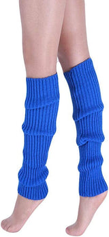 Pair of Womens Leg Warmers Disco Winter Knit Dance Party Crochet Legging Socks Costume - Blue - Front View