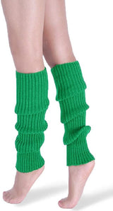 Pair of Womens Leg Warmers Disco Winter Knit Dance Party Crochet Legging Socks Costume - Green - Front View