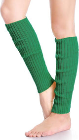 Pair of Womens Leg Warmers Disco Winter Knit Dance Party Crochet Legging Socks Costume - Green - Side View