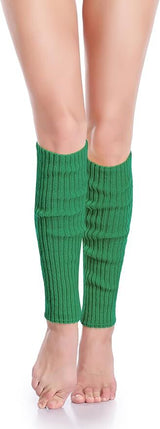 Pair of Womens Leg Warmers Disco Winter Knit Dance Party Crochet Legging Socks Costume - Green - 45-Degree Angle