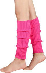 Pair of Womens Leg Warmers Disco Winter Knit Dance Party Crochet Legging Socks Costume - Hot Pink - Front View