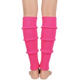 Pair of Womens Leg Warmers Disco Winter Knit Dance Party Crochet Legging Socks Costume - Hot Pink