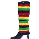 Pair of Womens Leg Warmers Disco Winter Knit Dance Party Crochet Legging Socks Costume - Indigenous Colours - Front View