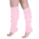 Pair of Womens Leg Warmers Disco Winter Knit Dance Party Crochet Legging Socks Costume - Light Pink - Front View