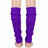 Pair of Womens Leg Warmers Disco Winter Knit Dance Party Crochet Legging Socks Costume - Purple - Side View