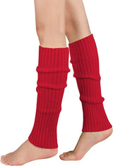 Pair of Womens Leg Warmers Disco Winter Knit Dance Party Crochet Legging Socks Costume - Red - Front View