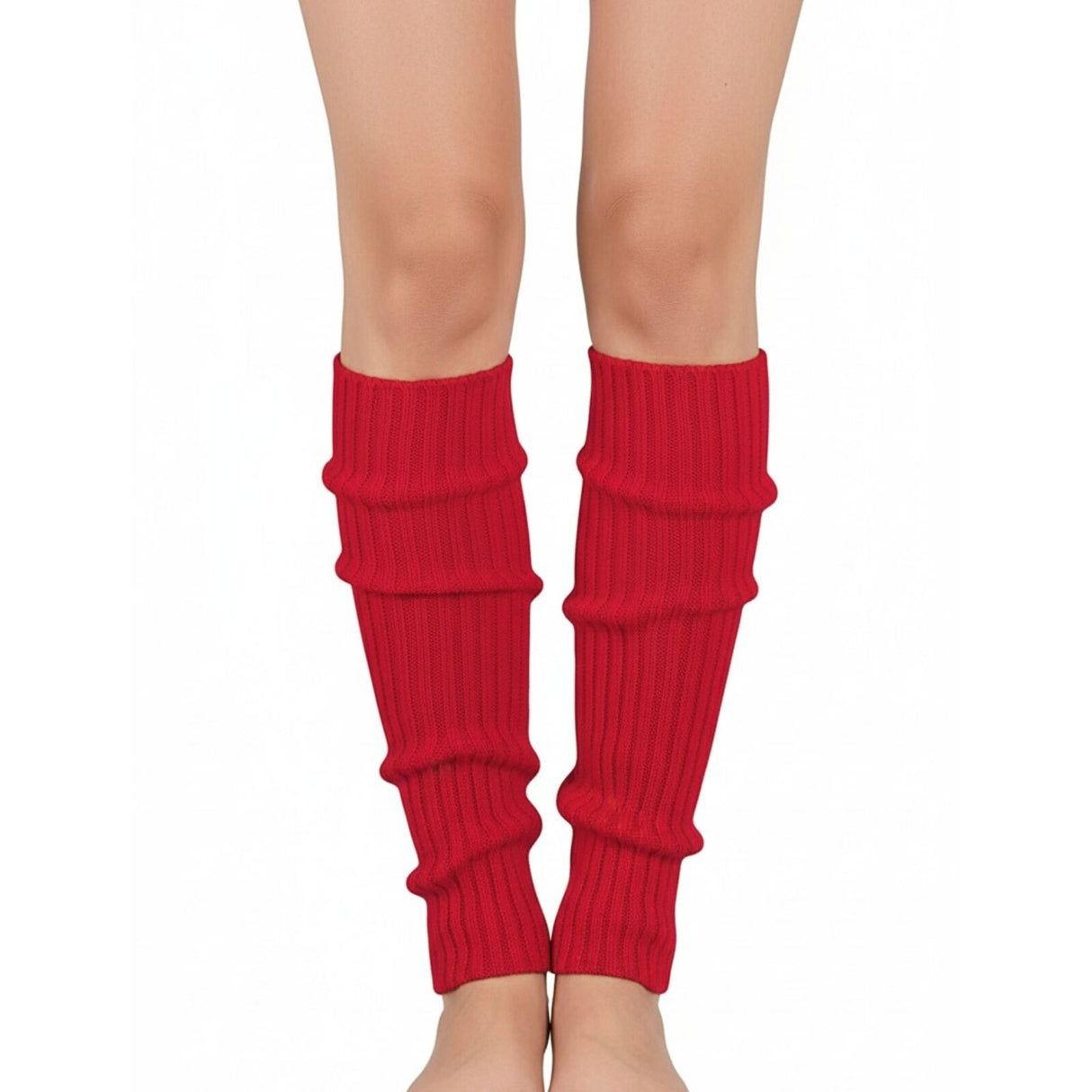 Pair of Womens Leg Warmers Disco Winter Knit Dance Party Crochet Legging Socks Costume - Red