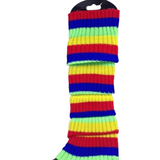 Pair of Womens Leg Warmers Disco Winter Knit Dance Party Crochet Legging Socks Costume - Rainbow - Front View