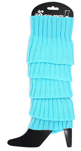 Pair of Womens Leg Warmers Disco Winter Knit Dance Party Crochet Legging Socks Costume - Sky Blue - Front View