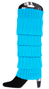 Pair of Womens Leg Warmers Disco Winter Knit Dance Party Crochet Legging Socks Costume - Topaz Blue - Front View