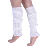 Pair of Womens Leg Warmers Disco Winter Knit Dance Party Crochet Legging Socks Costume - White - Front View