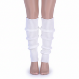Pair of Womens Leg Warmers Disco Winter Knit Dance Party Crochet Legging Socks Costume - White