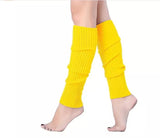Pair of Womens Leg Warmers Disco Winter Knit Dance Party Crochet Legging Socks Costume - Yellow - Front View