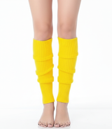 Pair of Womens Leg Warmers Disco Winter Knit Dance Party Crochet Legging Socks Costume - Yellow - Side View
