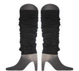 Vibrant 80s Inspired Knitted Leg Warmers for Women - Fluorescent Dance Ankle Accessories in Black - Top-Down View