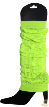 Retro Neon Yellow Knitted Leg Warmers for Women - 80s Dance Party Accessory Pair - Front View