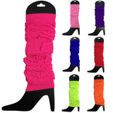 Retro Neon Yellow Knitted Leg Warmers for Women - 80s Dance Party Accessory Pair - Side View