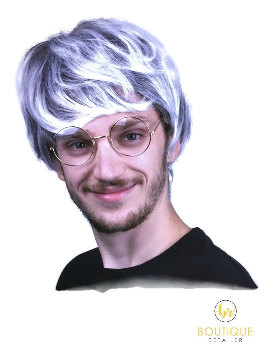Retro 80s Punk Bogan Men's Wig - Black & White Fancy Dress Party Accessory