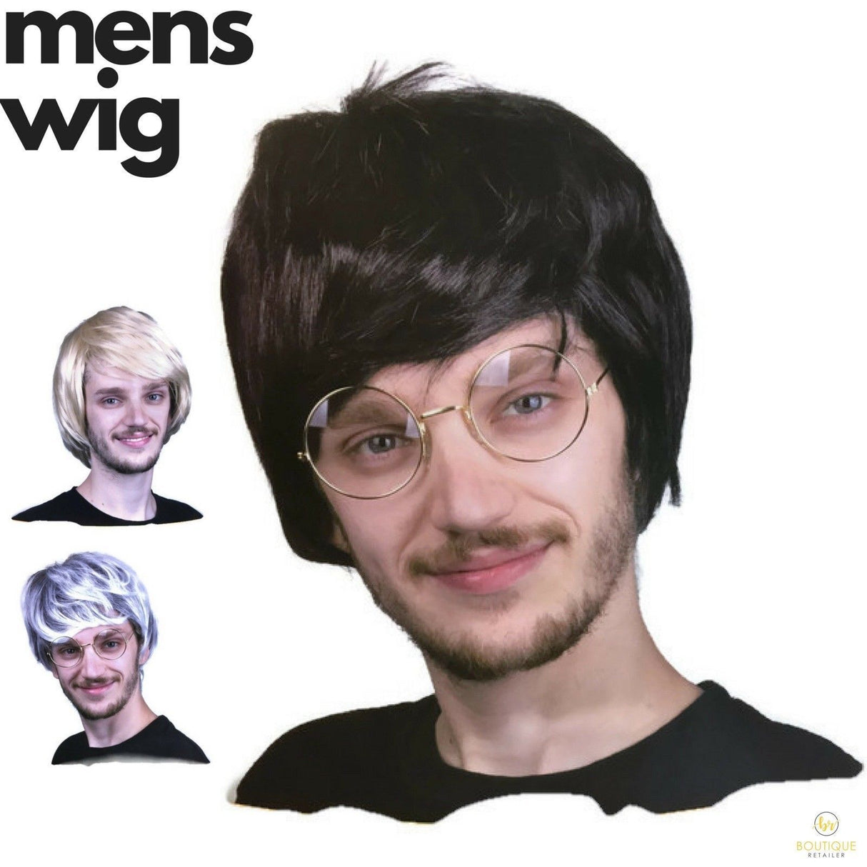 Retro 80s Punk Bogan Men's Wig - Black & White Fancy Dress Party Accessory