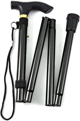 Adjustable Metal WALKING STICK Travel Cane Folding Pole Compact Retractable Hike - Black - Front View