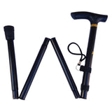 Adjustable Metal WALKING STICK Travel Cane Folding Pole Compact Retractable Hike - Black - Side View