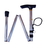 Adjustable Metal WALKING STICK Travel Cane Folding Pole Compact Retractable Hike - Silver - Front View