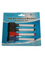 1 Pack of 4 White Board Marker Pens & Eraser - 2 in 1 - Front View