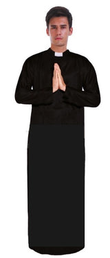 Men's PRIEST Father Costume Religious Halloween Robe Church Collar Vicar Preacher - Front View