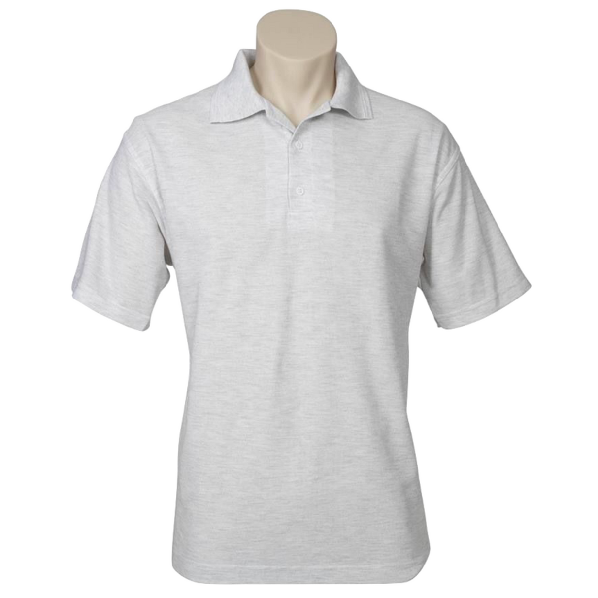 Mens Polo Top Shirt Plain Casual Short Sleeve Pique Knit Basic UPF Rated T-Shirt - Snow Marle (Grey) - XL
