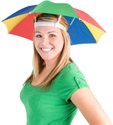 RAINBOW UMBRELLA HAT Rain Novelty Cap Costume Outdoor Camping Beach Fishing - Front View