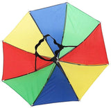 RAINBOW UMBRELLA HAT Rain Novelty Cap Costume Outdoor Camping Beach Fishing - Top-Down View