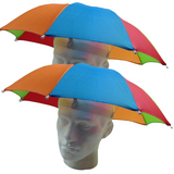 2x RAINBOW UMBRELLA HAT Rain Beach Sun Rain Cap Costume Camping Fishing Hunting - Front View