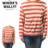 KIDS Where's Wally Inspired Red and White Striped Costume Top - Medium (7-9 Years Old) - Front View