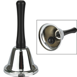 SANTA BELL Jingle Claus Wooden Handle Bells Rattles Christmas Xmas - Silver - Front View
