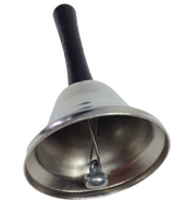 SANTA BELL Jingle Claus Wooden Handle Bells Rattles Christmas Xmas - Silver - Top-Down View