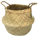 Round Belly Seagrass Small Storage Basket Straw Rattan Home Flower Pot Planter Wicker - Front View