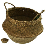Round Belly Seagrass Small Storage Basket Straw Rattan Home Flower Pot Planter Wicker - Side View